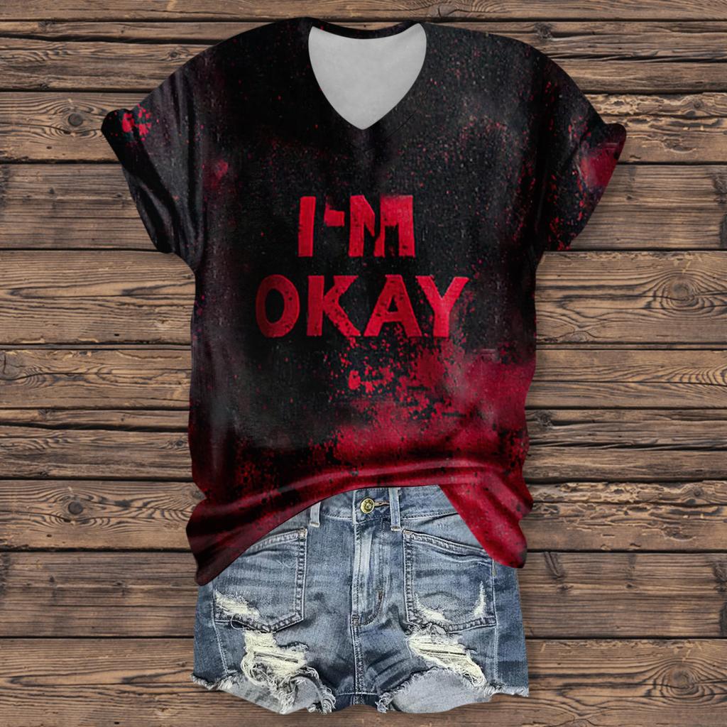 Women's Fashion Casual Three-quarter Sleeve Halloween Letters,  Face Print Top