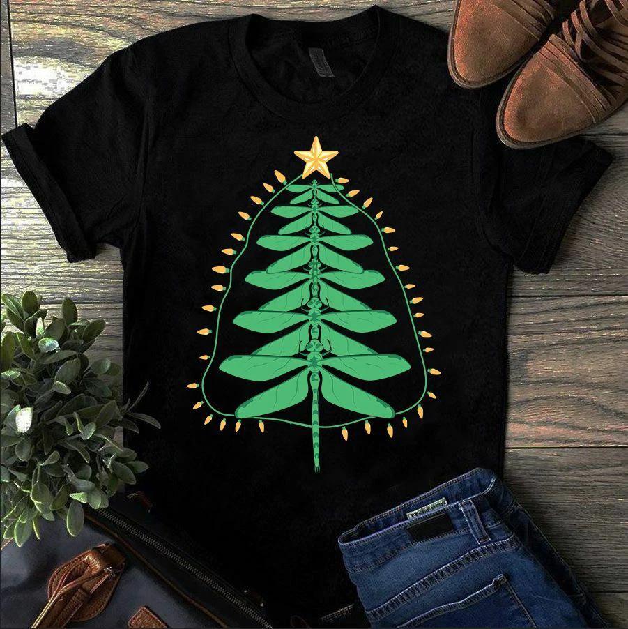 Christmas Tree Dragonfly Ornaments Xmas Tree Light Gift Men's and Women's T-shirts