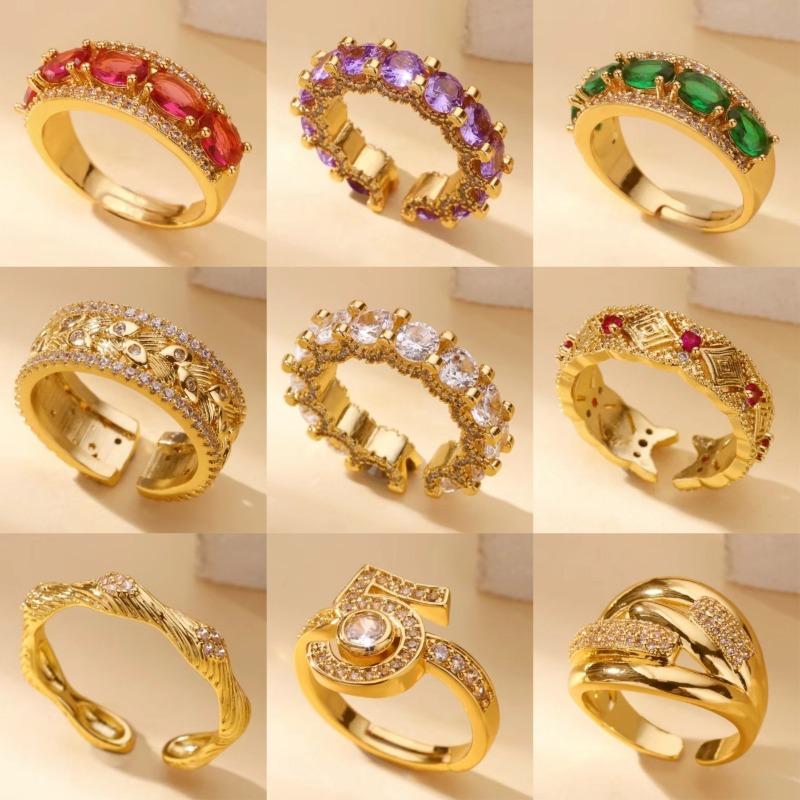 Court Style Retro Gold Copper K Gold-plated Ring Women's Light Luxury Fashion Micro-inlaid Zircon High-end Exquisite Ring