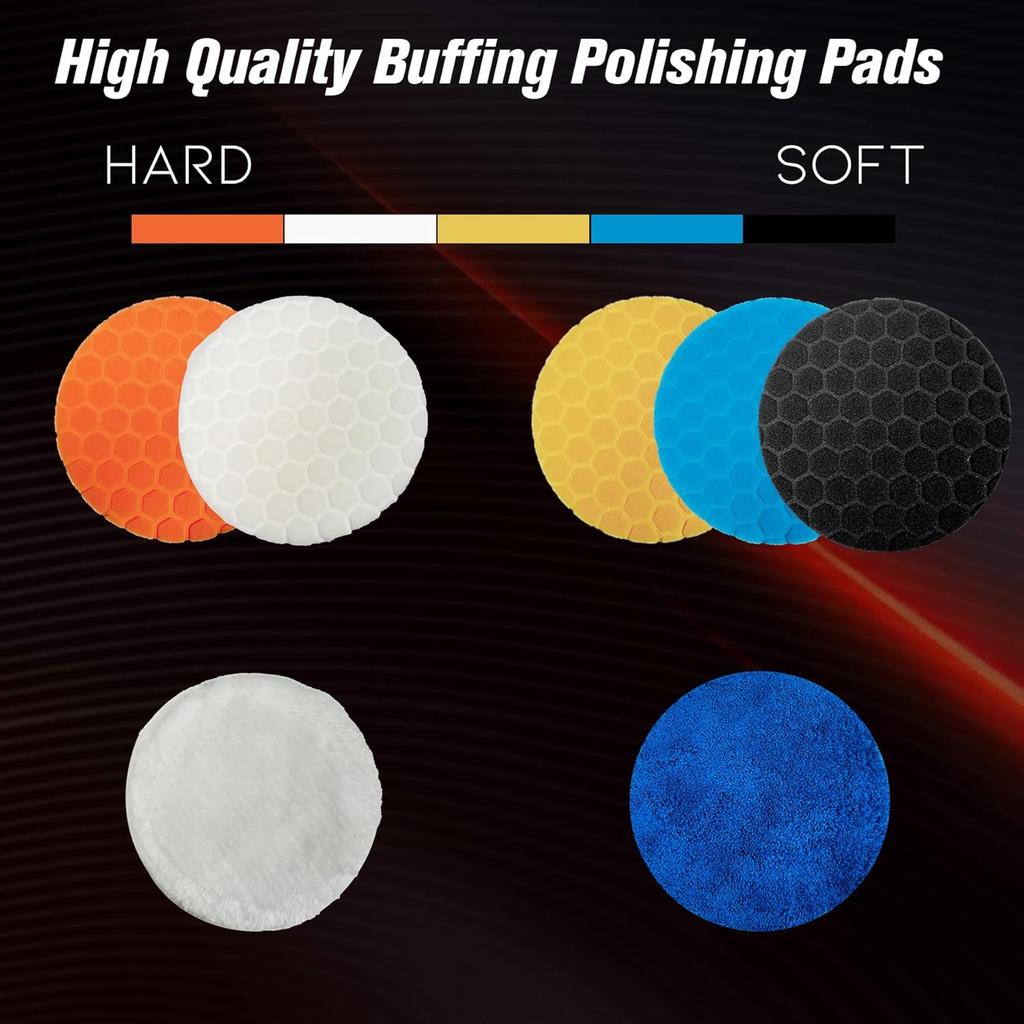 Buffing Polishing Pads 5 Inch - 7Pcs 125Mm Face For 5 Inch 125Mm Backing Plate, Car Compound Buffing Sponge Pads And Woolen Cutting Polishing Pad Kit