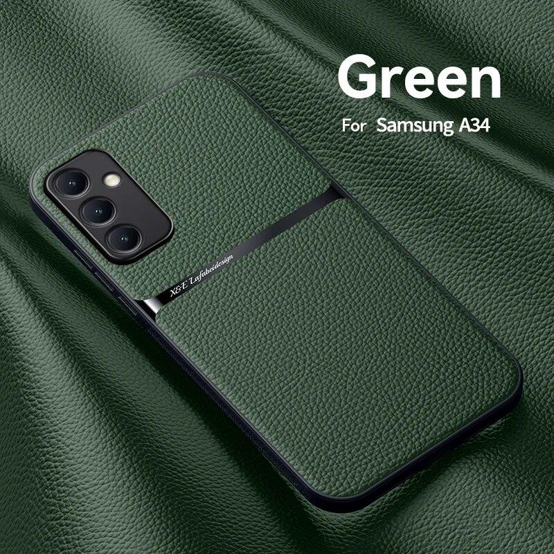 For Samsung Galaxy A34 5G Case Leather Magnetic Holder Phone Case For Samsung A34 5G A 34 SM-A346B With Metal Plate Back Cover
