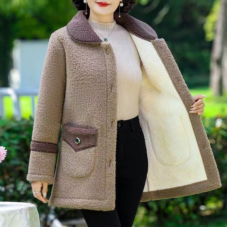 Herbst Winter Damen Jacke Dickes Fleece Warmer Mantel Damen Pelzmantel Mittellang Mutter Kleid Jacke