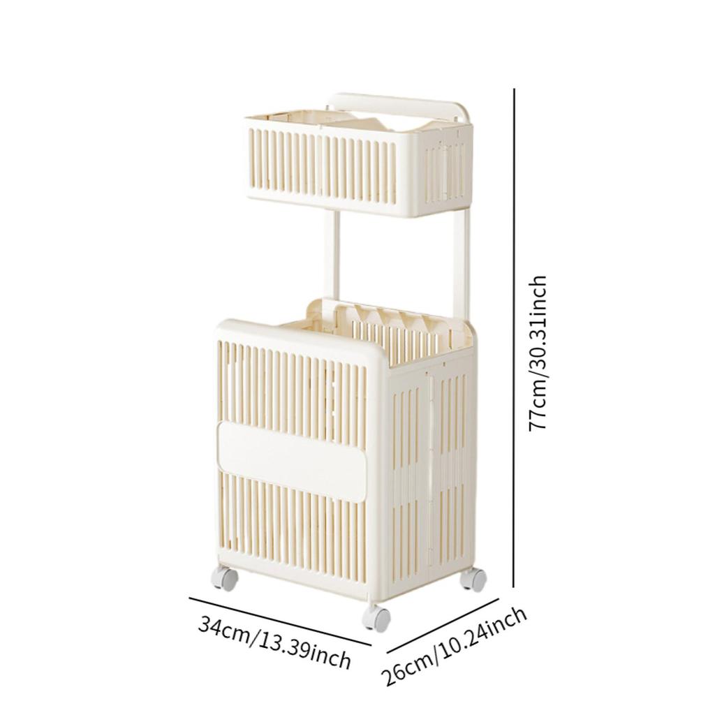 Movable Laundry Cart Lightweight Storage Trolley for Bathroom Office Kitchen Separated Dirty Clothes Organizer Laundry Cart