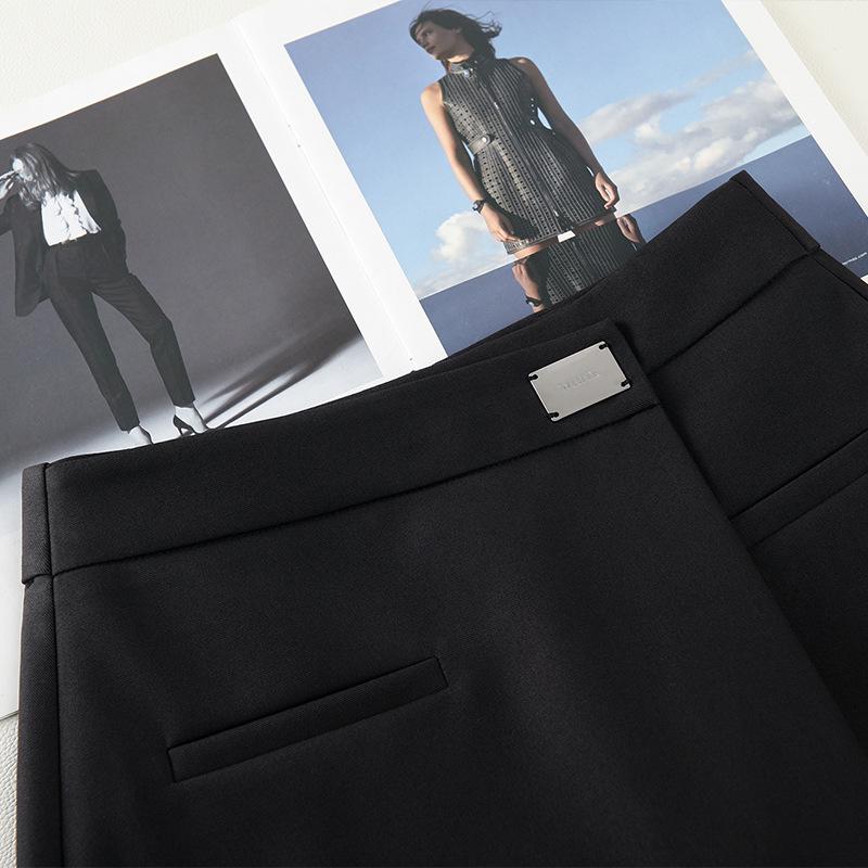 Women's High-Waist Black A-Line Wrap Skort – Spring 2025 Slimming Midi Skirt 