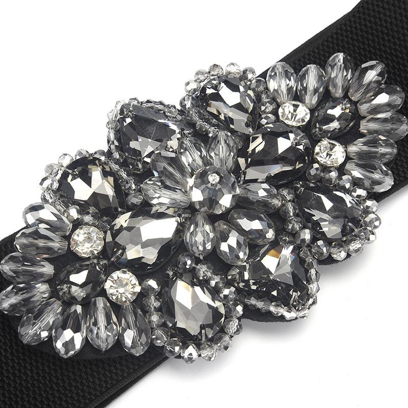 Meimeier Crystal rhinestone waist cincher with elastic wide waistband for dresses - formal dress decoration elastic belt
