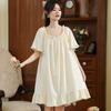 Short-sleeved Nightgown Women's Summer Cotton French Sweet Loose Large Size with Chest Pad Can Be Worn Outside Loungewear Soft and Comfortable Pajamas