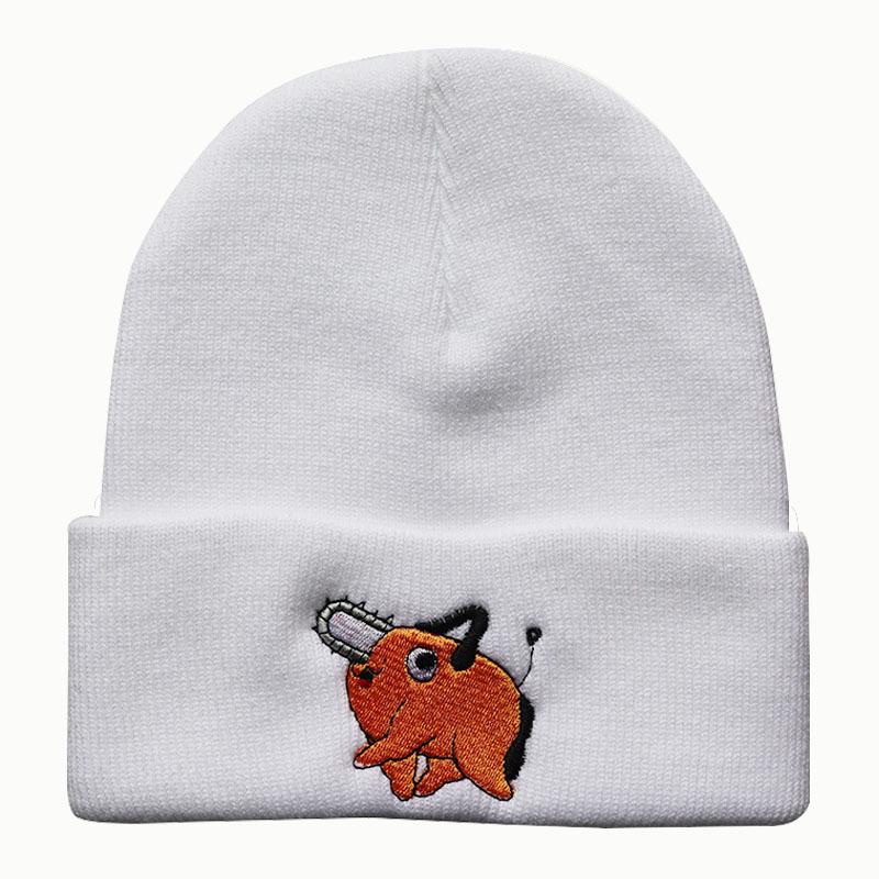 

Cartoon characters of Bochita for men and women Pochita Embroidered Knit Hat Chainsaw Dog chaaw man Wool Hat Adjustable белый