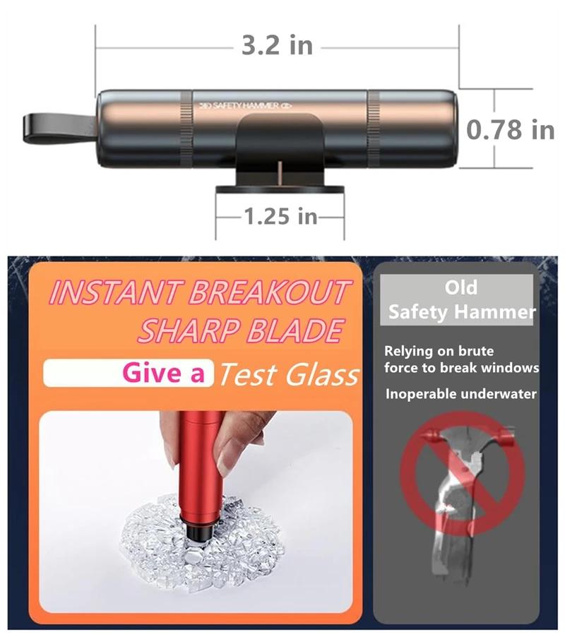 Car Safety Hammer Emergency Glass Breaker Seat Belt Cutter High Hardness Tungsten Steel 2in1 Rescue Tool Auto Accessories