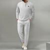Men's Solid Color Round Neck Three Breasted Casual Sports Long Sleeved Trousers Suit