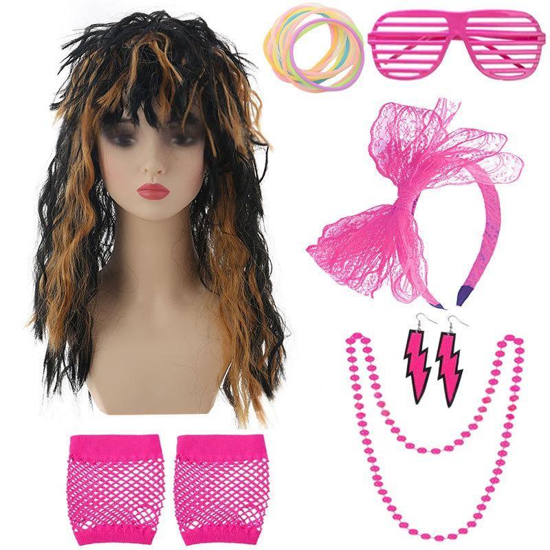 Vibrant Punk Rock Wig Set For Unisex Complete With Colorful Accessories For Nostalgic Style
