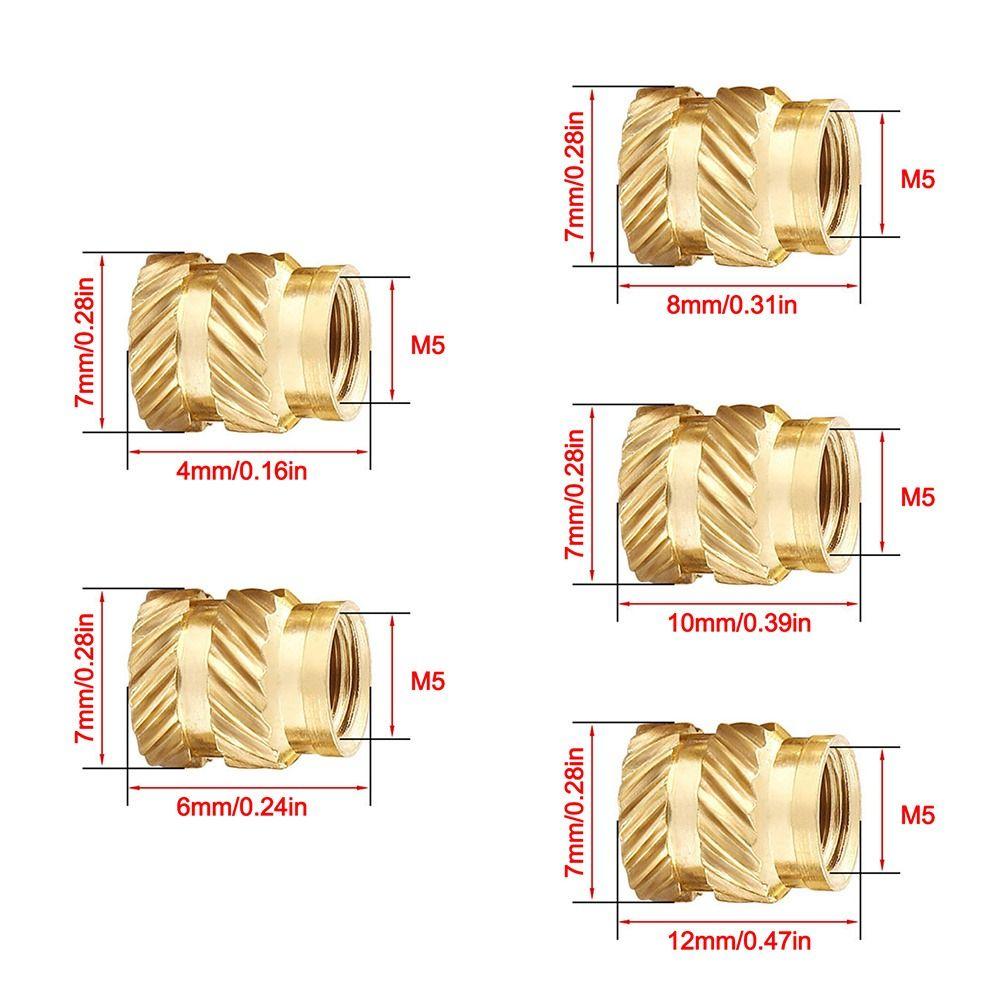 10Pcs Copper Embed Brass Hot Melt Insert Nuts M5 Knurled Thread Embedment Copper Thread Inserts Double Twill