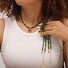 Wind Green Stone Splicing Beaded Titanium Steel Necklace Niche Design Simple Temperament Special-Shaped Love Pendant