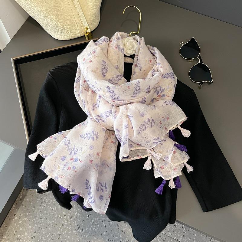 Autumn Viscose Cotton Scarf Aztec Paisley Floral Shawl Wraps Lady Thin Scarves Fashion Tassel Pashmina High Quality Foulard