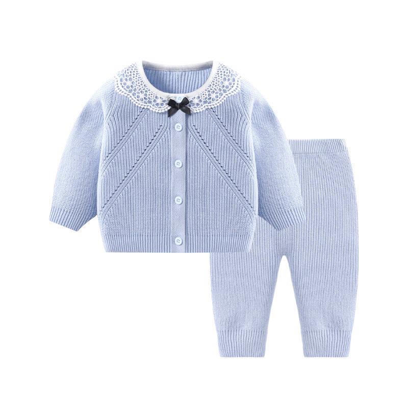 

2025 Новый осенний вязаный топ с кружевным воротником для девочек - Милый весенний наряд для малышей 80cm светло-синий