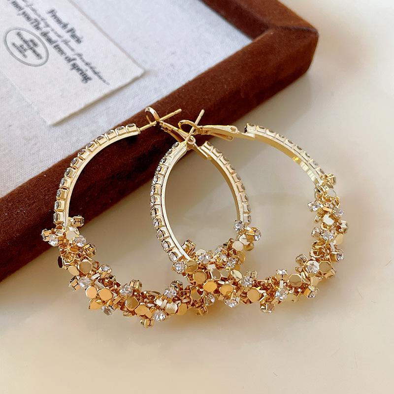 Silver needle zircon broken silver circle earrings niche design earrings temperament light luxury fashion high sense earrings