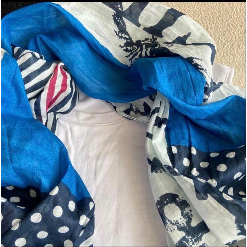 Used Summer stole, 100% cotton, imported large stole, shawl, marine blue