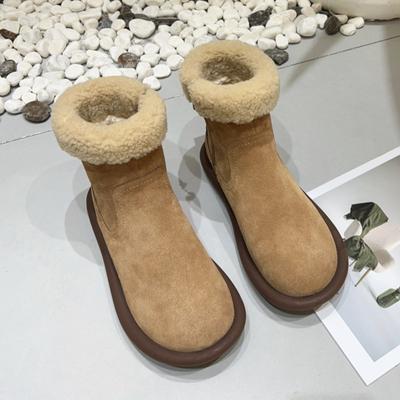 Stivali da neve in vera pelle Scarpe da donna Stivali corti piatti in morbida pelle di vacchetta calda e soffice