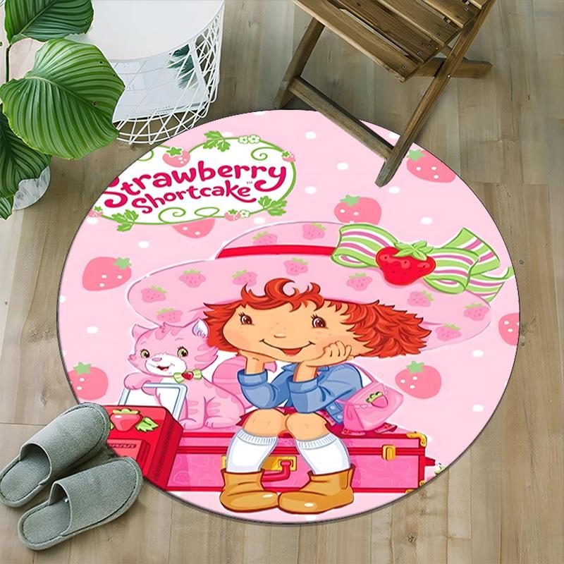 1pc Princess Strawberry2 Carpet, Round Rug, Comfortable, Suitable for Entryways, Living Rooms, Office, And Bedrooms, Christmas Decoration