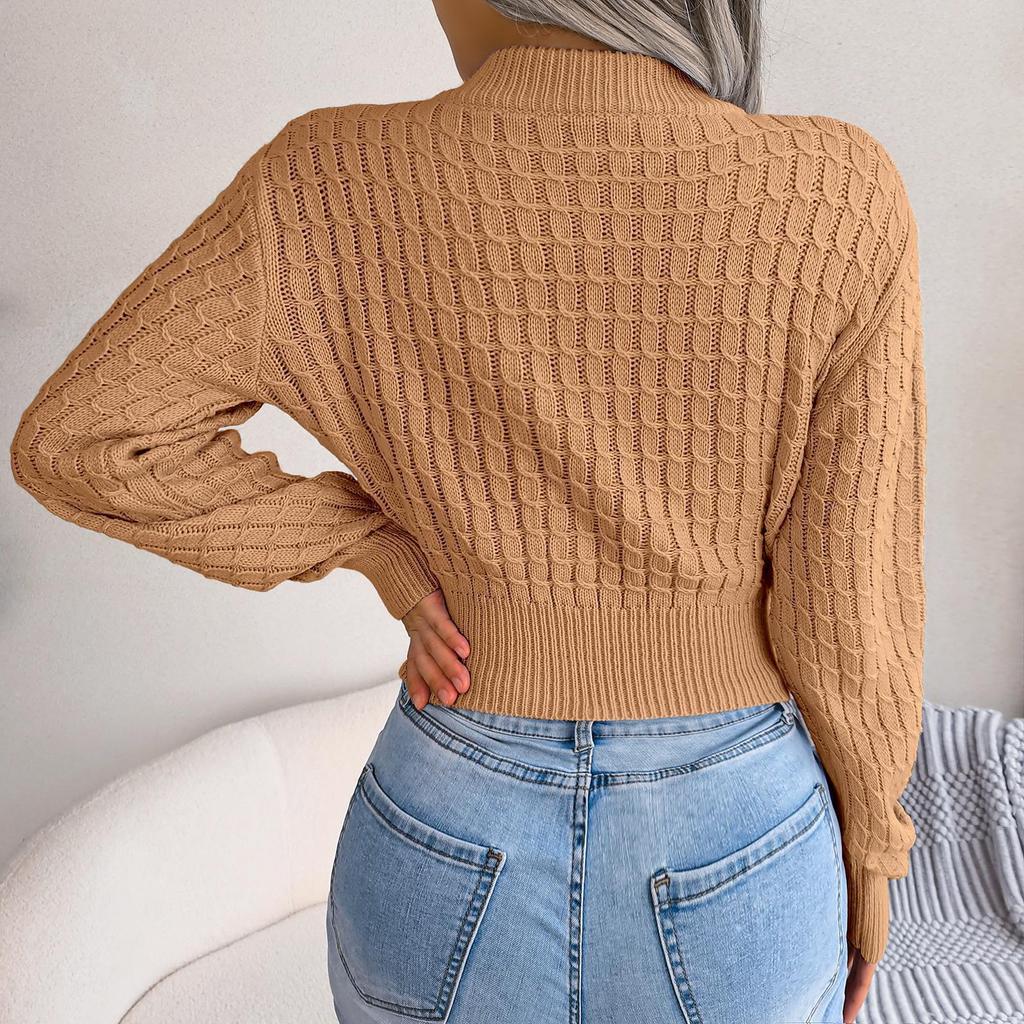 2023 Autumn/Winter Street Style Cable Knit Crop Sweater for Women