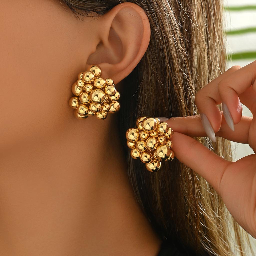 2025 New Geometric Women's Earrings Versatile Small Fragrant Wind Round Ball Design Earrings Premium CCB Earrings Women