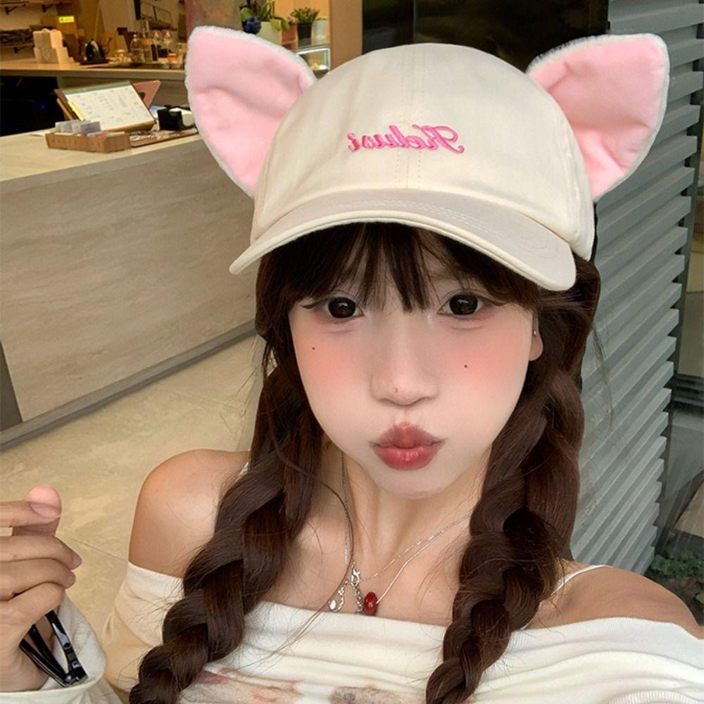 With Ears Cartoon Baseball Cap Rabbit Kitten Sun Hat Casual Peaked Cap