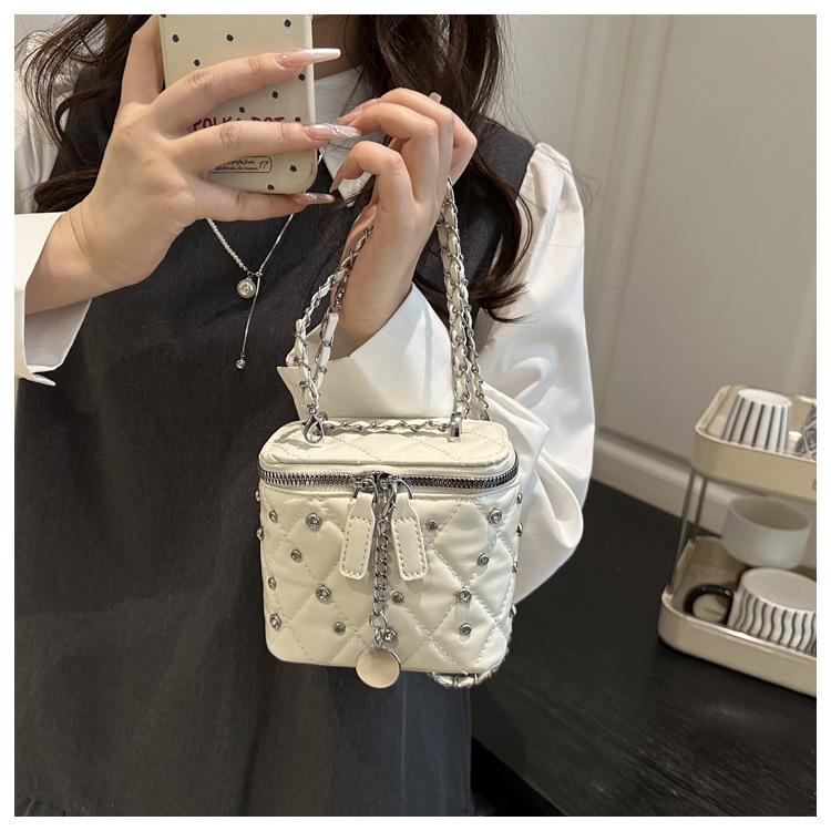 New Fashion Mini Quilted Box Bag for Women Diamond Stitch Faux Leather Chain Shoulder Crossbody Purse