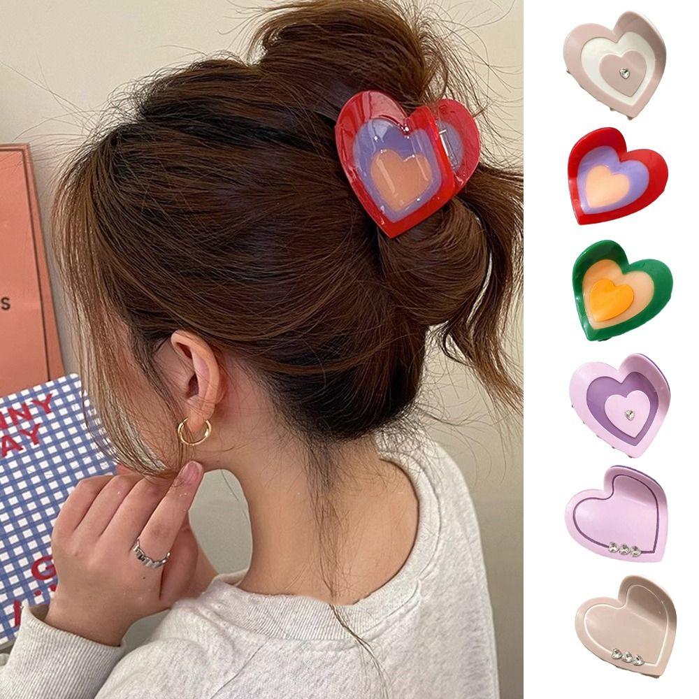 

Crystal Love Shape Hair Clip Patchwork Geometric Shark Clip Fashion Acetate Heart Hair Claw Daily