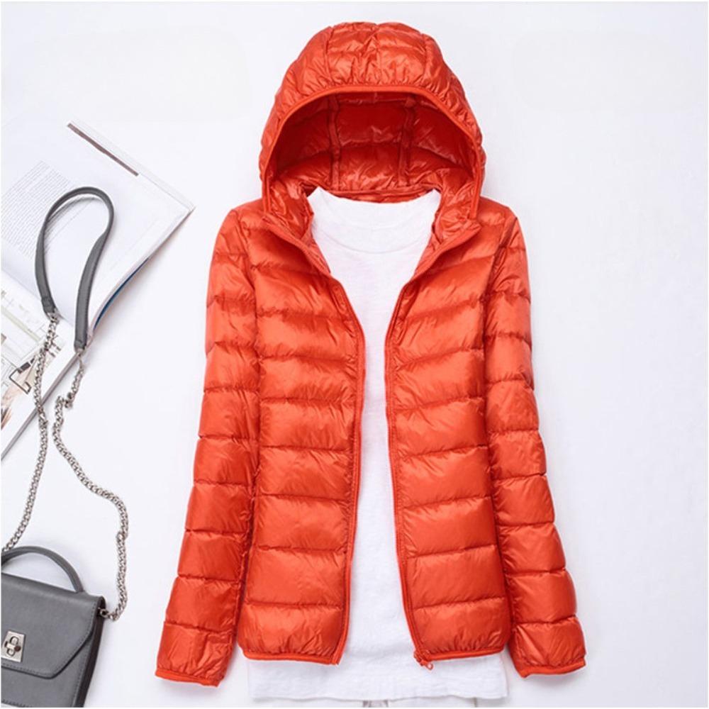 Women's Hooded Long Sleeve Puffer Jacket Slim Fit Lightweight White Duck Down Winter Coat