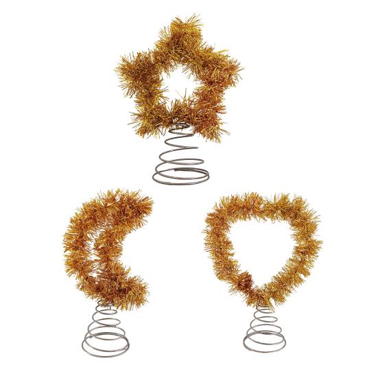Tinsel Fringe Christmas Tree Topper Metallic Golden Star/Moon/Heart Christmas Treetop Ornament for Xmas Tree Decoration Holiday Party Supplies