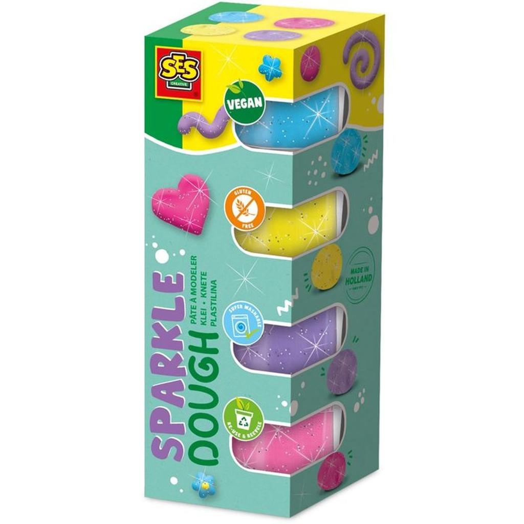 Pâte a modeler Feel good - SES CREATIVE - Dough - Scintillant (4x90gr) - Fabriqué aux Pays-Bas - Activité sensorielle bébé - Age :1+