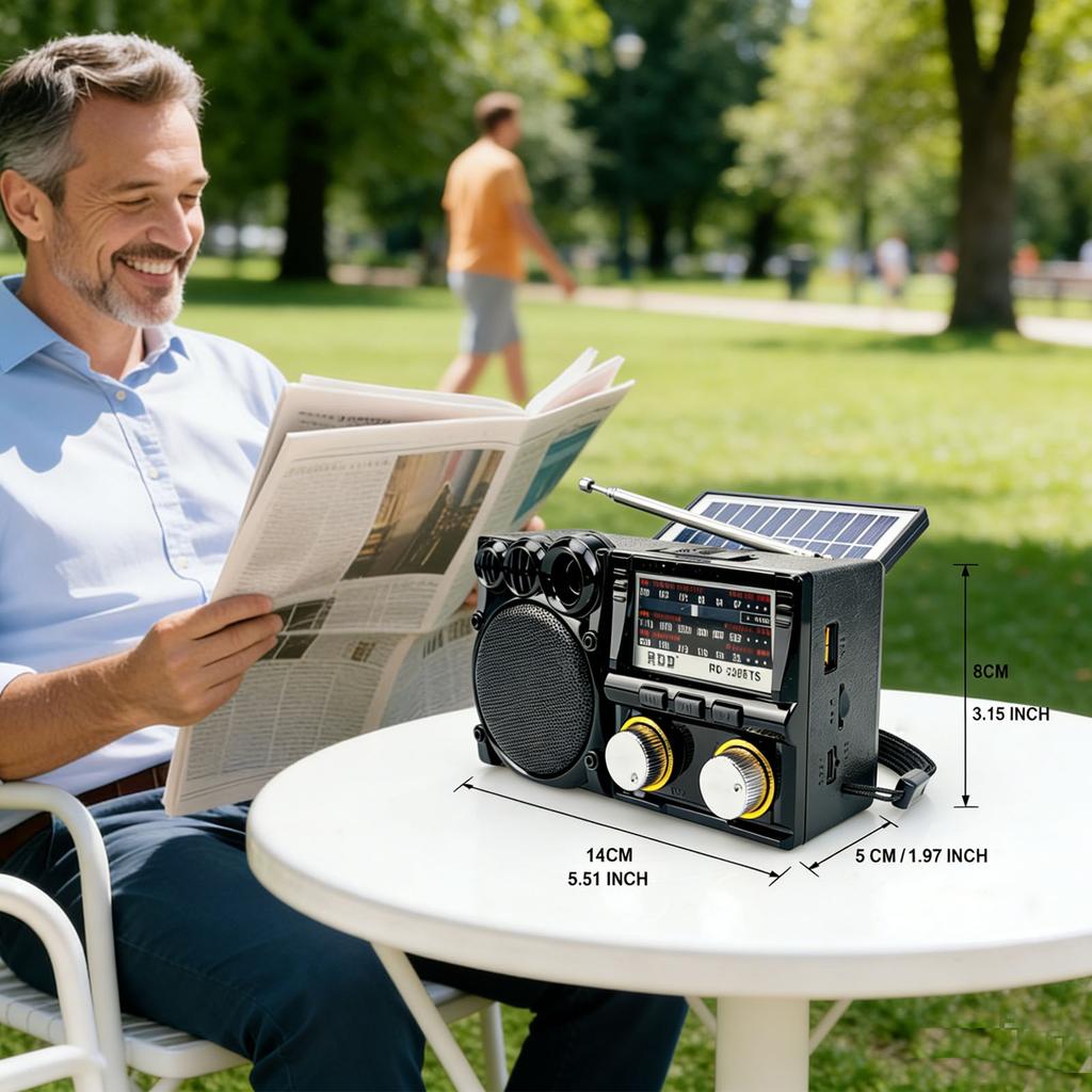 Radio Portátil FM AM SW Radio Solar Receptor de Radio Altavoz Bluetooth Tarjeta TF Unidad USB Reproductor de Música MP3 Batería Recargable