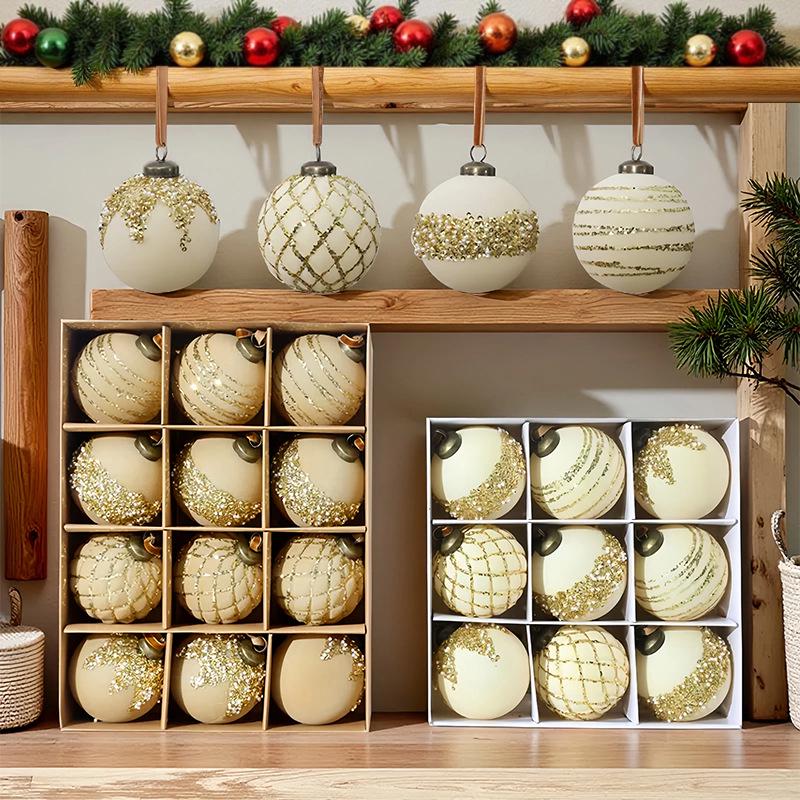 Painted Plastic Christmas Tree Ornaments Set - 8cm Balls Available in 9pcs or 12pcs
