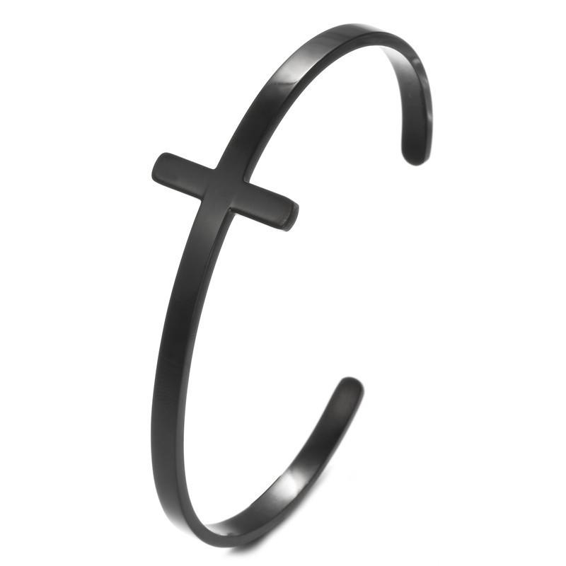 Cross Opening Bracelet Black Mens and Womens Minimalist Style