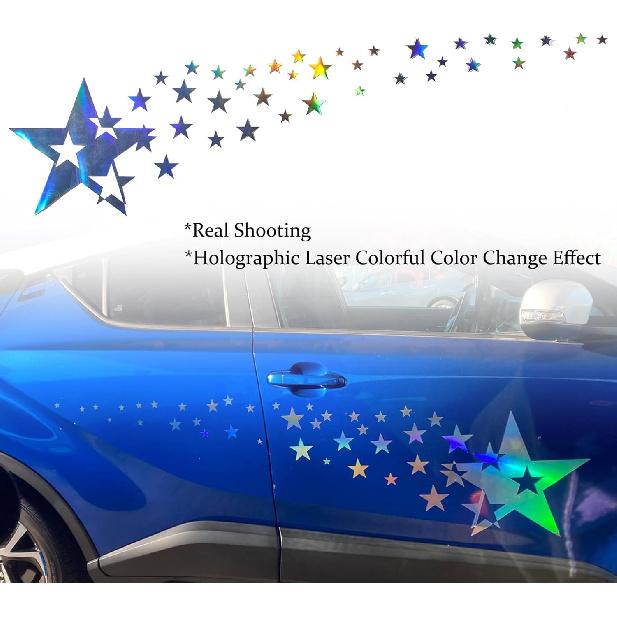 1 Set Holographic Laser Falling Stars Graphics Car Body Side Stickers Starry Sky Racing Sport Stripe Decal Self-Adhesive Scratch Hidden Stickers for