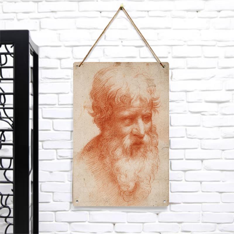 Renaissance Sketch Style Metal Iron Painting Classical Portrait Home Decor Wall Art 7.9x11.8In(20x30cm)
