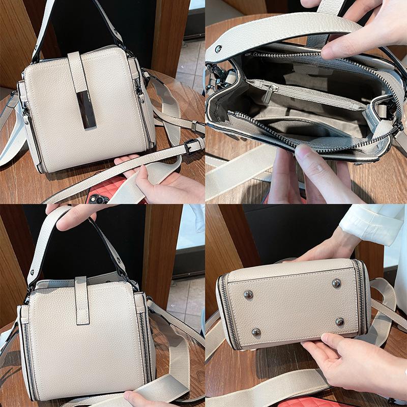 New Versatile and Fashionable Top Leather Shoulder Bag  Four Seasons Commuting Crossbody Bucket Bag