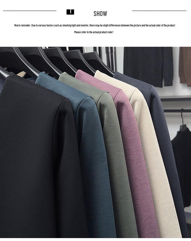 2025 Men's V-Neck Long Sleeve Plus Velvet Thickened T-shirt - Autumn/Winter, Youth Plus Size, Solid Color Base Layer