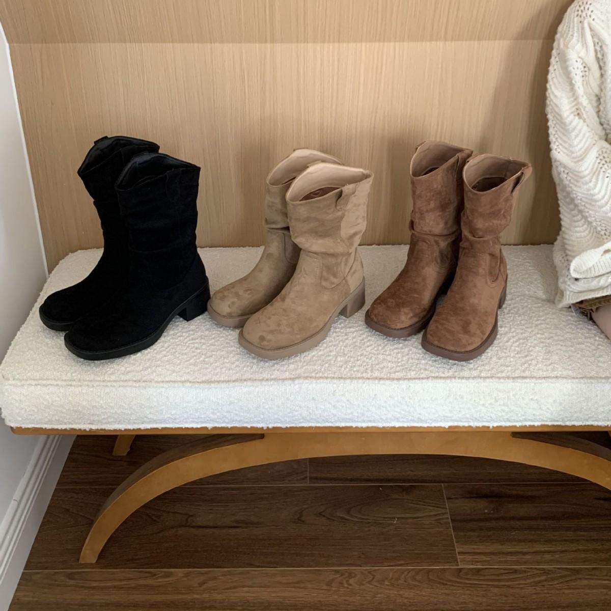 

2025 new round head pleated thick heel low tube thin Martin autumn and winter hot girl women Martin boots 39 абрикосовый