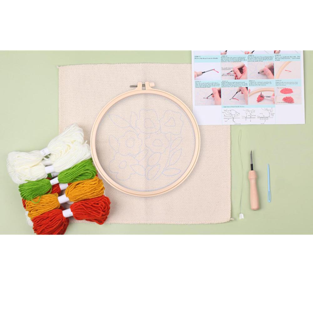 Cartoon Cat & Green Plant - Embroidery Starter Kits with Embroidery Hoops, Punch Needle Fabric with Pattern, Punch Needle Kit for Craft Lovers