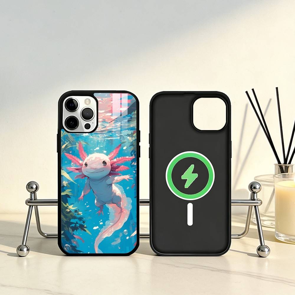 Cartoon Cute Axolotl Phone Case For iPhone17,16,15,14,13,12,11 Plus,Pro Max Magnetic For Magsafe Wireless Charging