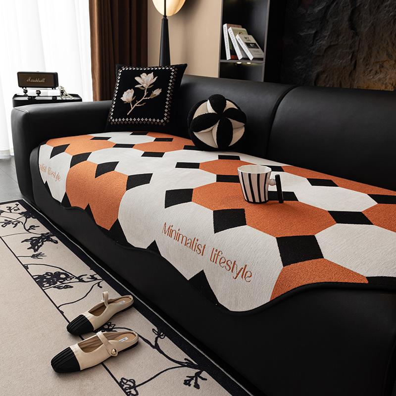 

Winter Retro Warm Fleece Sofa Cover Non-Slip Couch Slipcover Protector Universal Irregularity Color Block Sofa Cushion 90x70