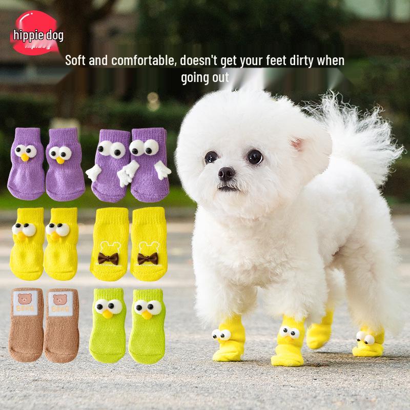 Four Seasons Non-Slip Pet Socks with Big-Eyed Cartoon Design