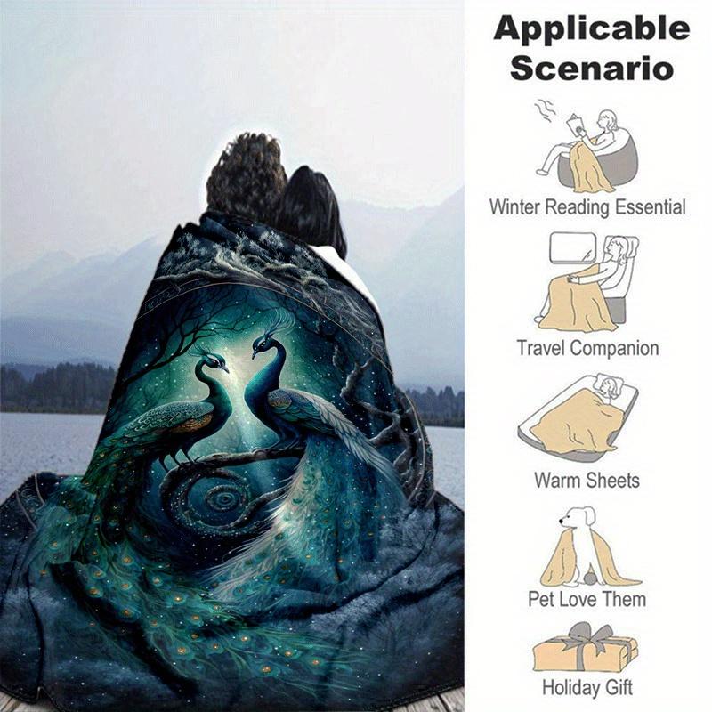 1 Stück Pfauenmuster Leichte Flanelldecke, Bequeme und Warme Decke, für Camping Sofa Bett und Couch Büro, Geeignet für Geschenk Blan