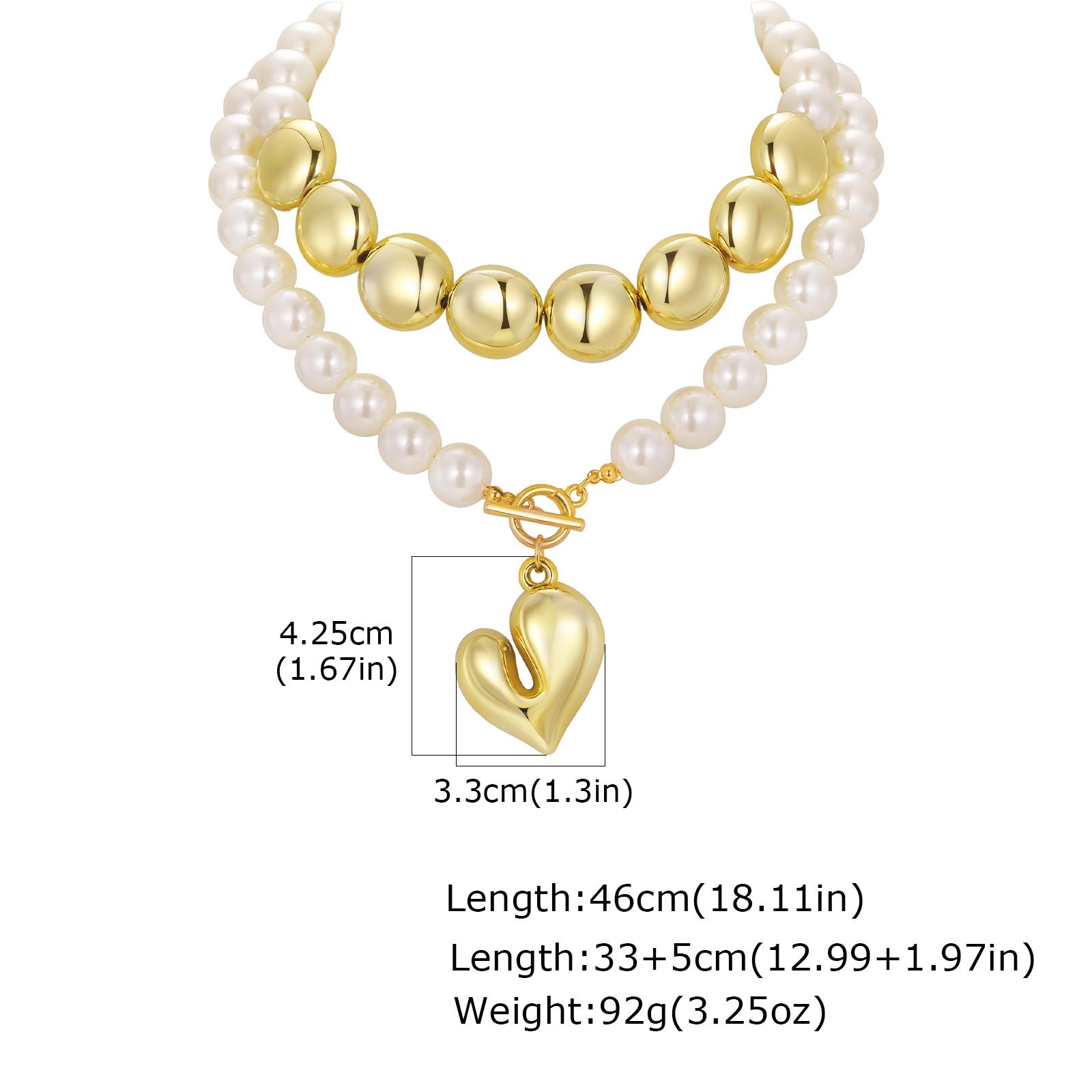 

2pcs Exaggerated Big Ball Beaded Chain Necklace for Women, Heart Pendant Imitation Pearl Choker Collar, Vintage Fashion Jewelry