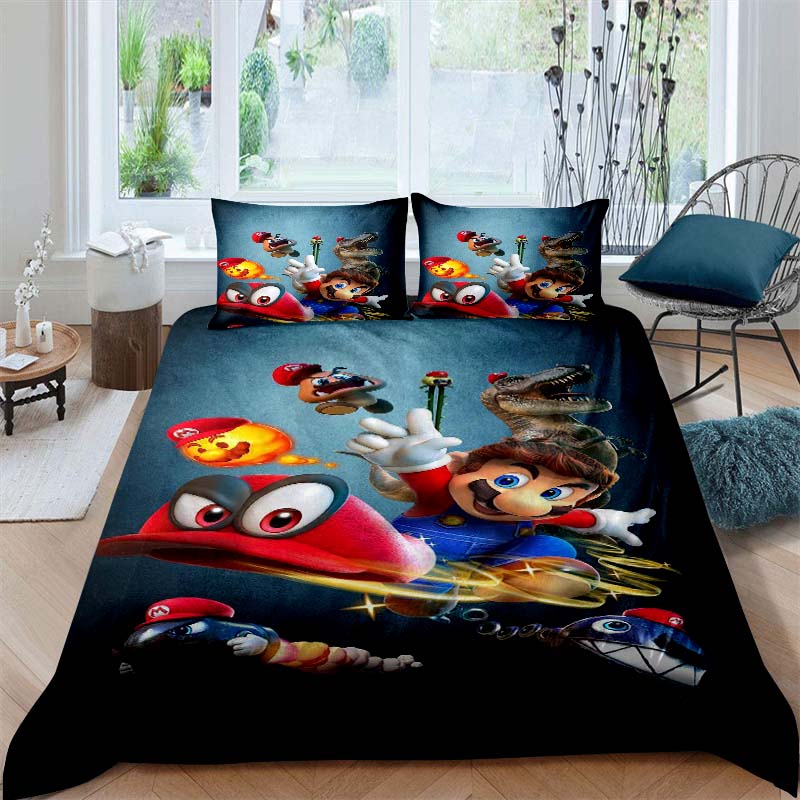 3D printed Super Mario World bedding set, a three-piece set including a printed duvet cover and pillowcases, available in adult