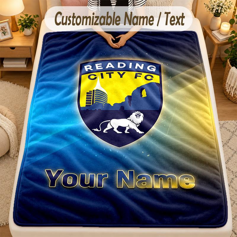 Flannel BlanketReading FC Custom Name Text Personalized Soft Warm Throw Blanket Home Decor Gift