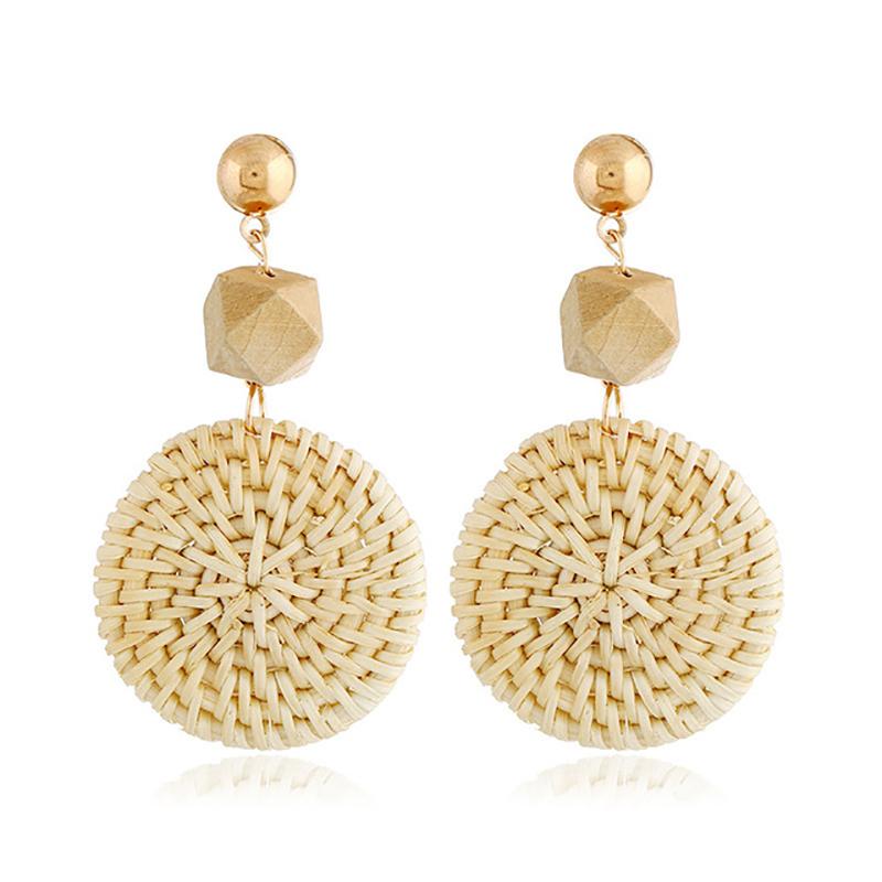Rattan Earrings 2021 Trend Lightweight Geometric Statement Woven Bohemian Earring Handmade Straw Wicker Braid Hoop Drop Dangle