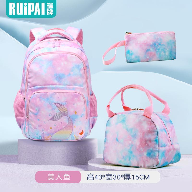 

Children s schoolbag three-piece new backpack large-capacity waterproof printed schoolbag women