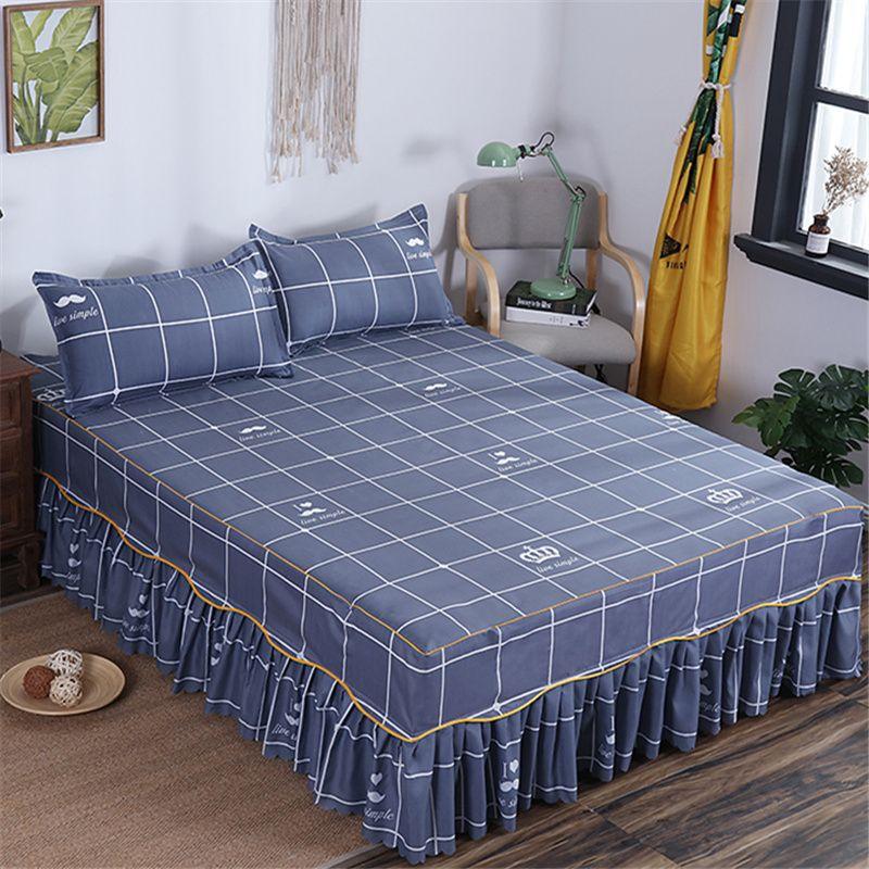 3PCS Bed Skirt Flower Printed Fitted Sheet Cover Home Graceful Bedspread Bed Linens Bedroom Decor Mattress Cover Pillowcase