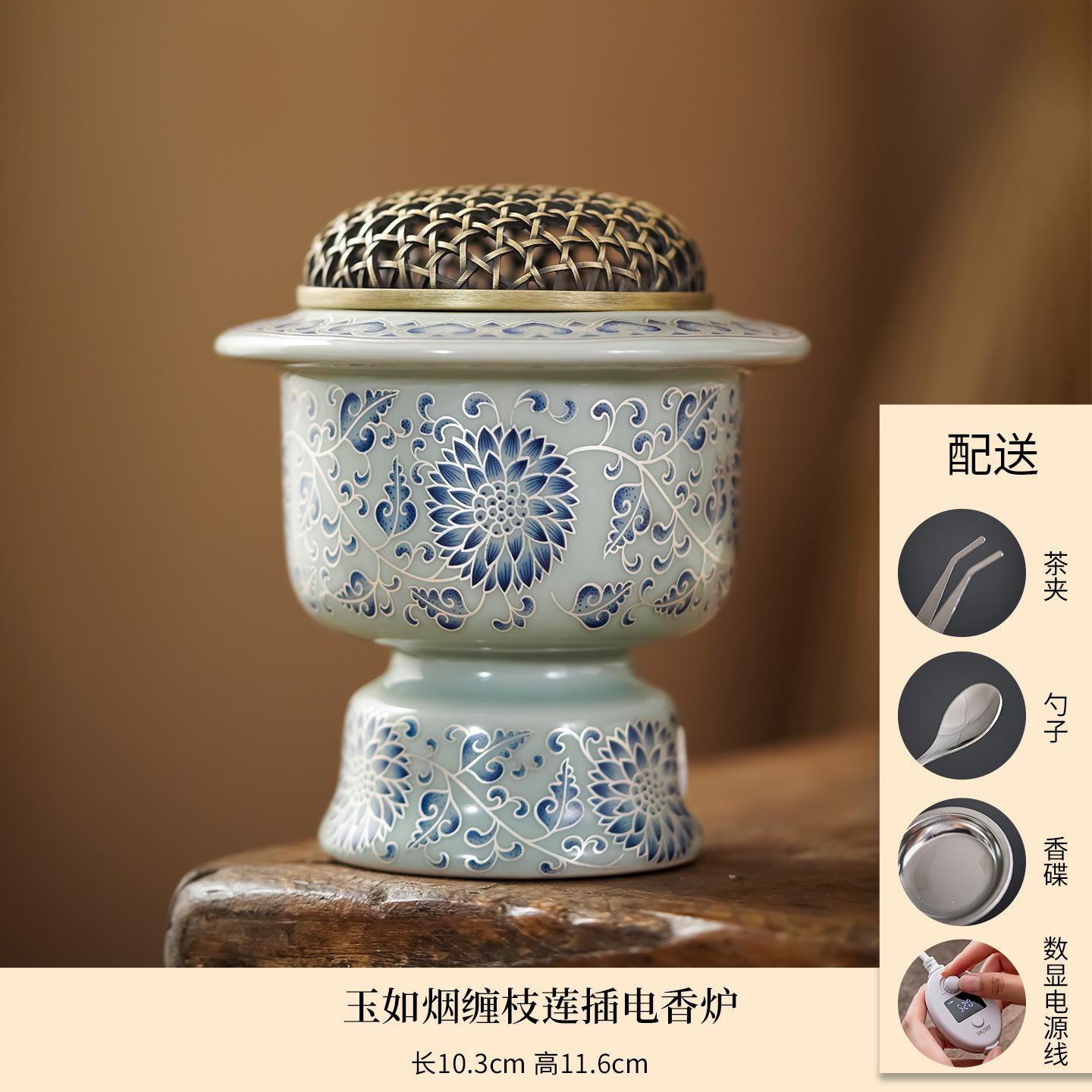 

High-Temp Electric Incense Warme Adjustable Heat with Timer Cloisonné Ceramic Design Scent Diffuser for Home Aromatherapy